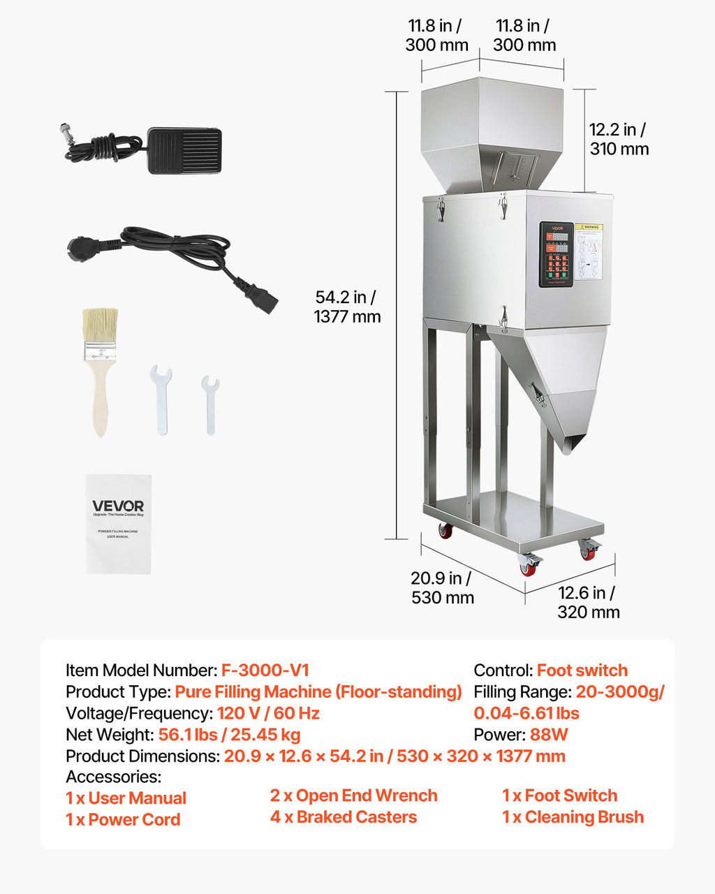 VEVOR Powder Filling Machine, Floor-Standing