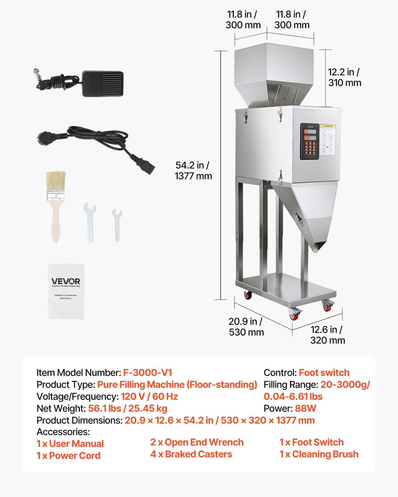 VEVOR Powder Filling Machine, Floor-Standing