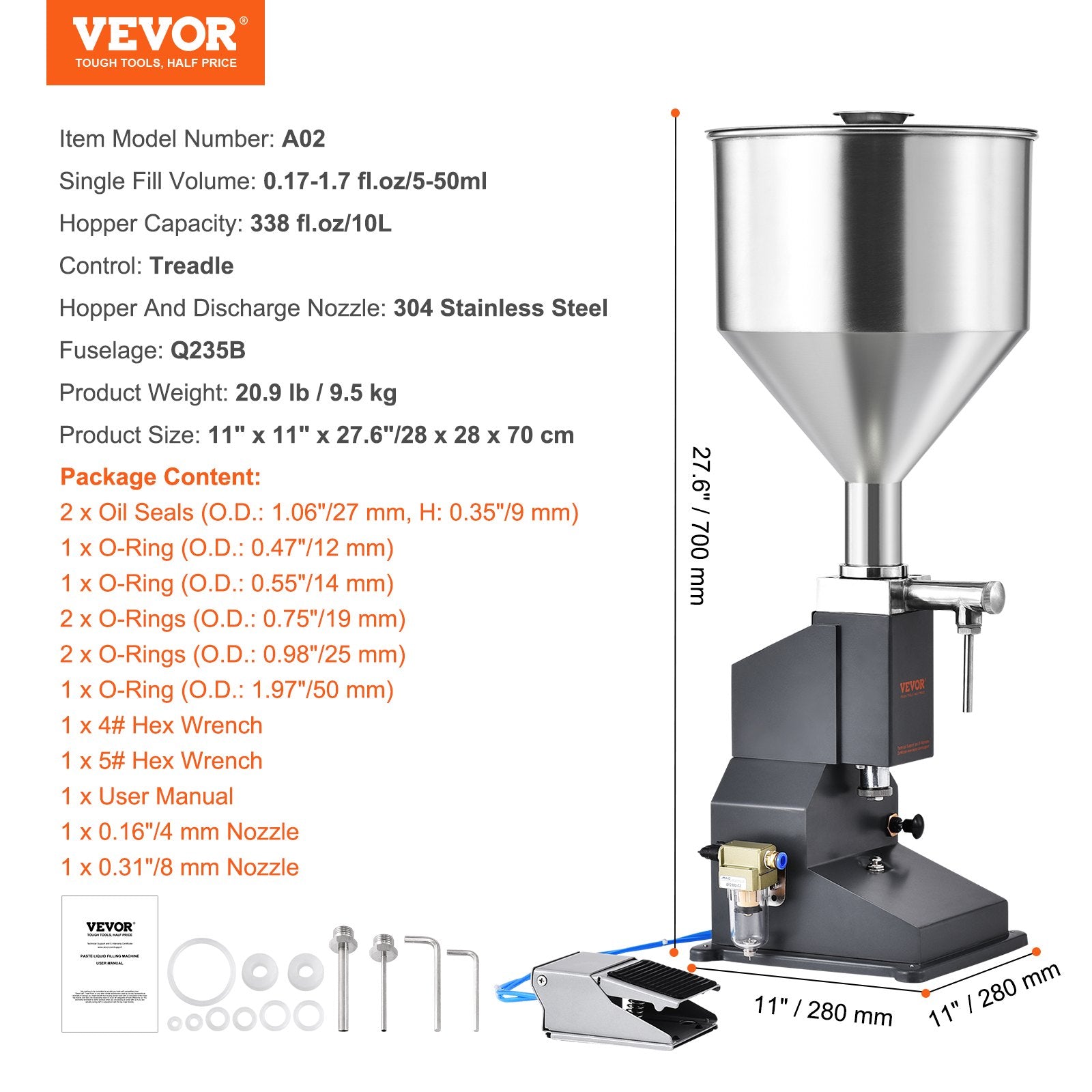 VEVOR Pneumatic Liquid / Paste Filling Machine 5-50ml